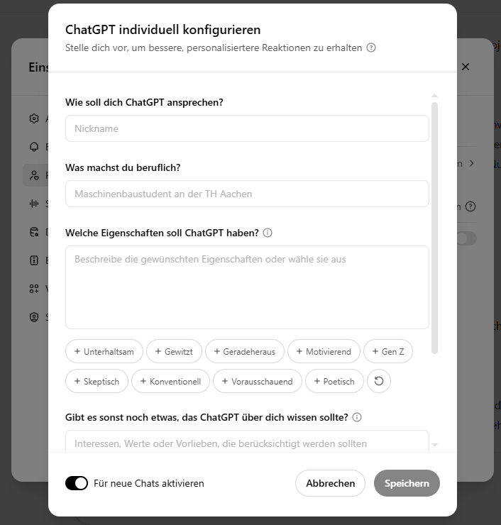 ChatGPT individuell konfigurieren