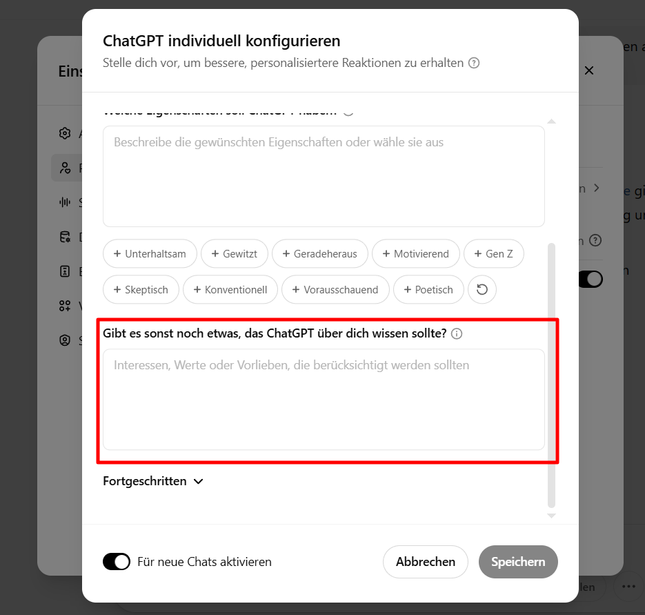 ChatGPT Interessen-Feld